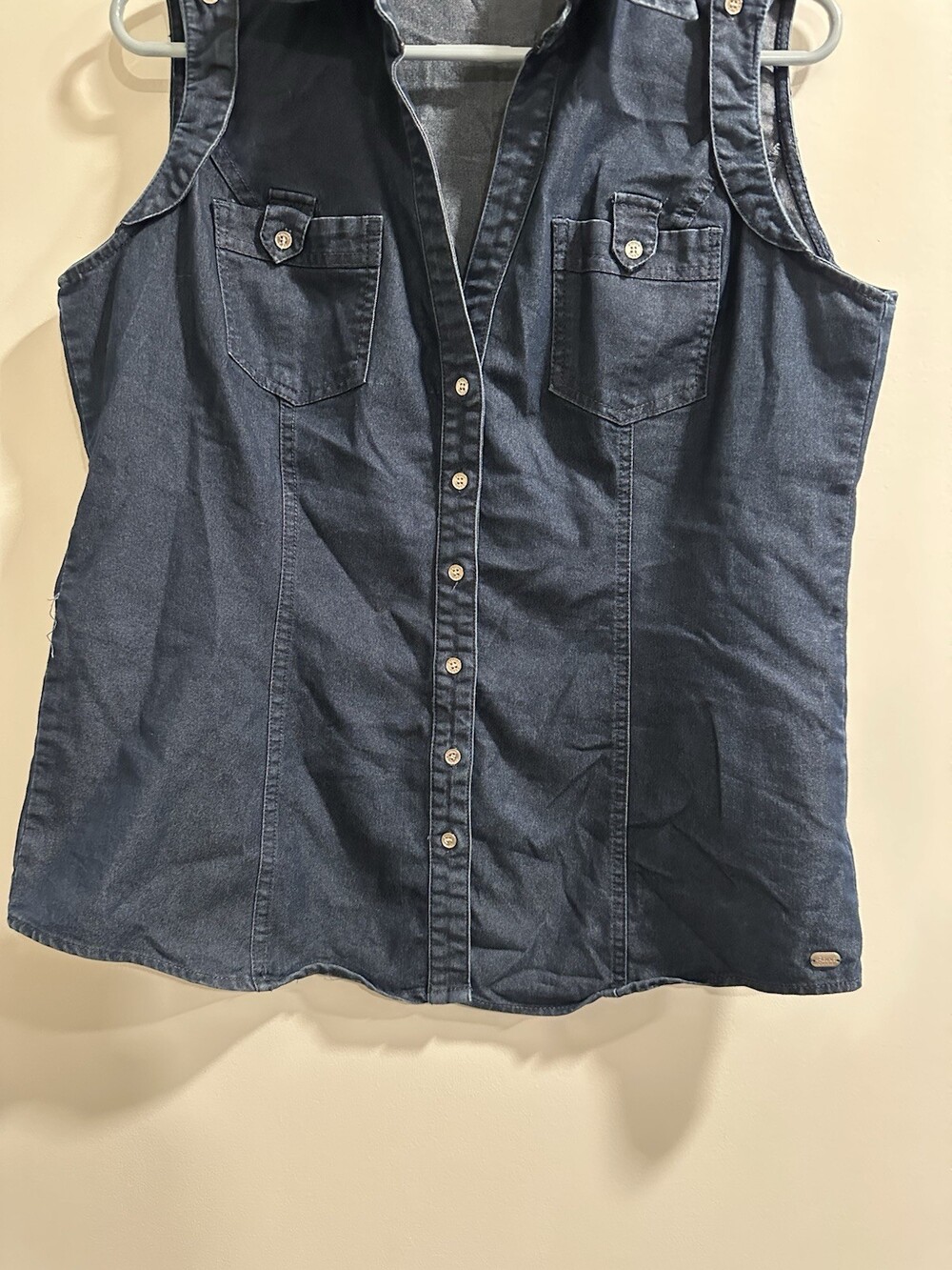 Point Zero Express Design Studio Blue Denim sleeveless pockets tank Size XL - Picture 7 of 8